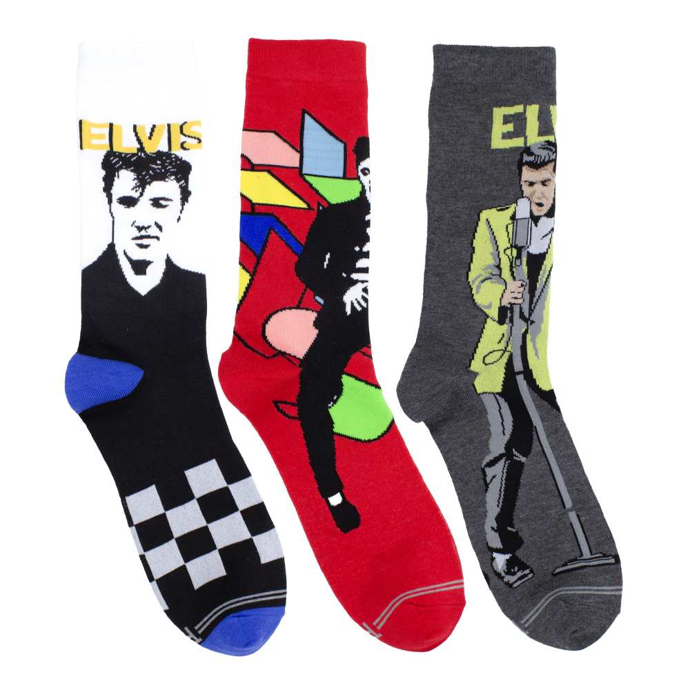 Elvis Presley - Guitar Tin Crew Socks 3 Pack Set Sokken - Zwart/Multicolours